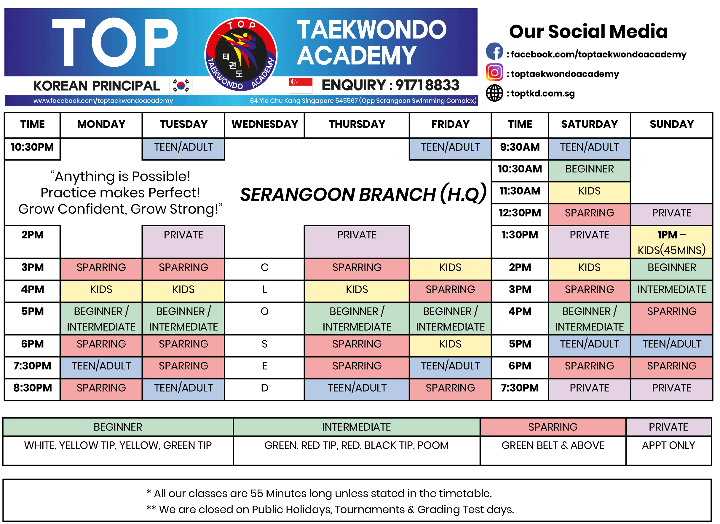 Class Schedules | Top Taekwondo Academy